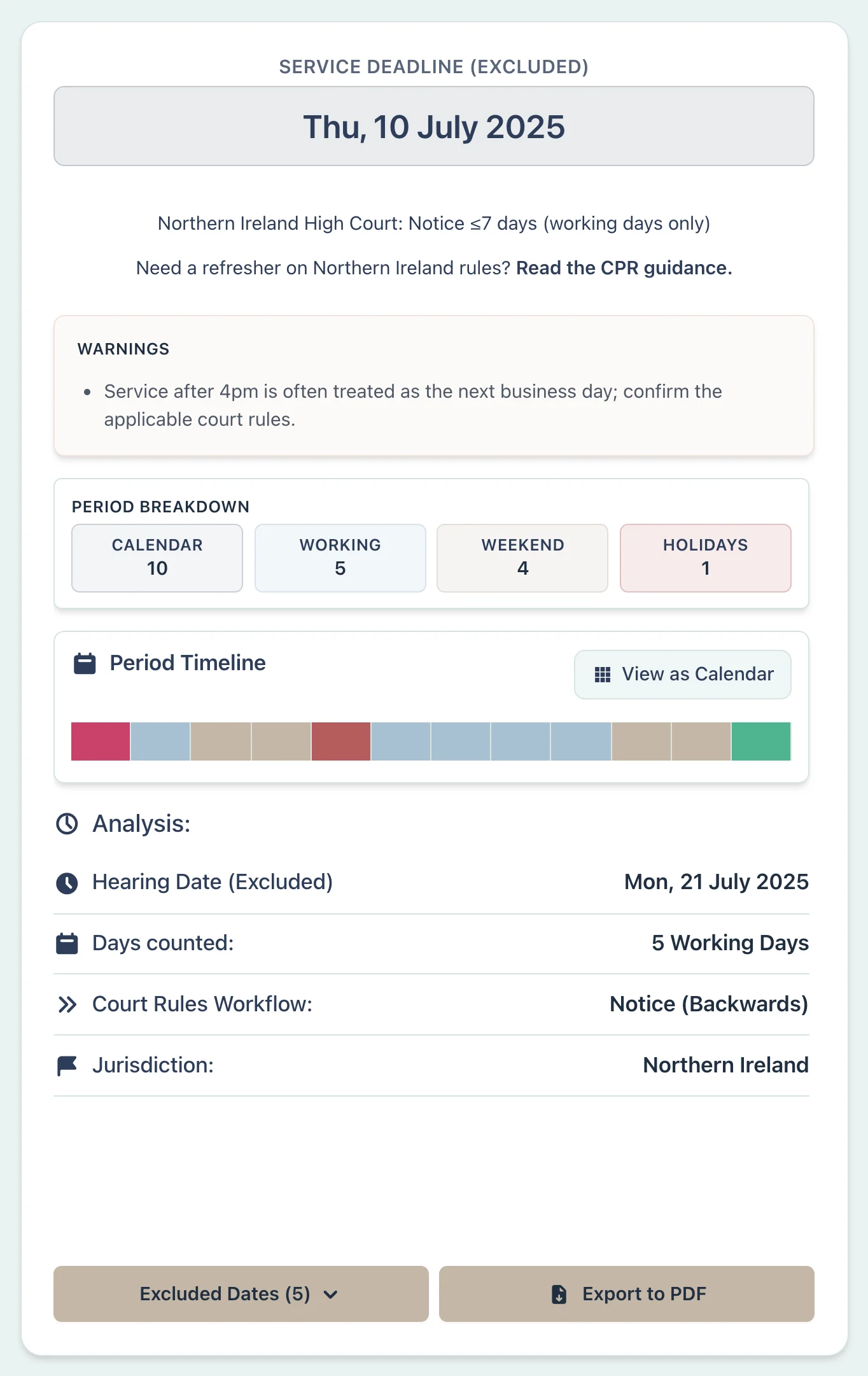 Calculator result for Northern Ireland High Court notice period